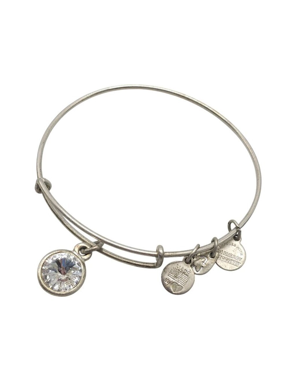 Alex And Ani Silver-Tone Adjustable Bangle Bracelet With Clear Crystal Charm